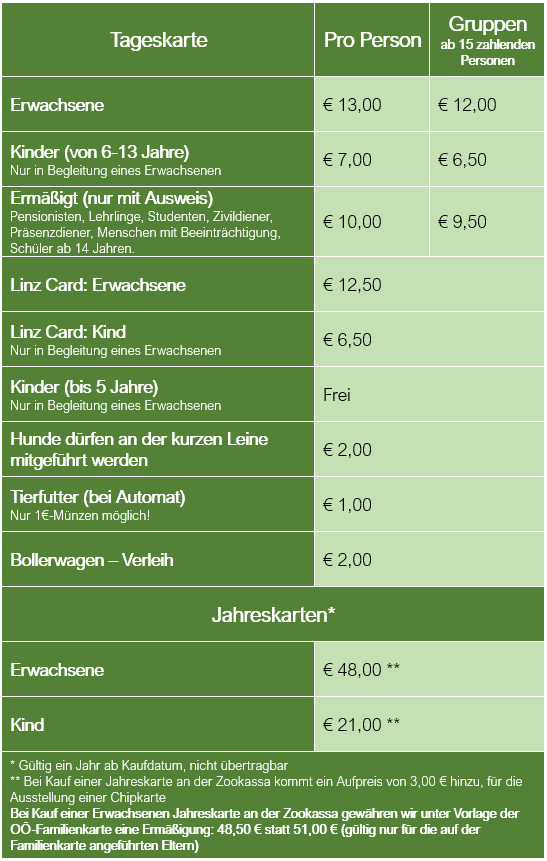 Eintrittspreise ab 01.01.2026